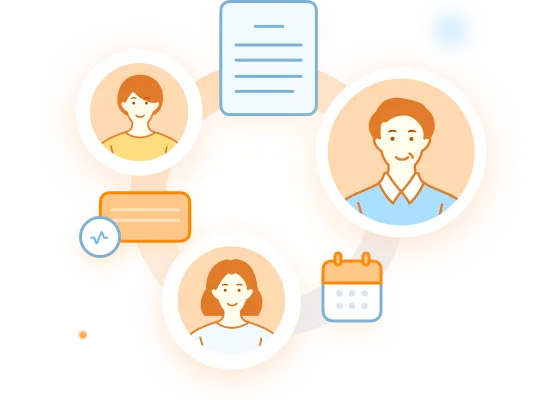 人やスケジュールなど利用者情報が円で連携されている。